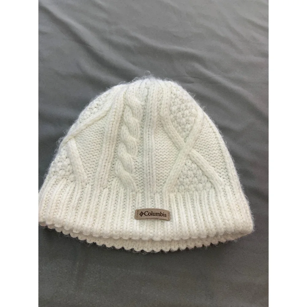Columbia Beanie Women OS Cream White Excellent Cable Knit Winter Hat